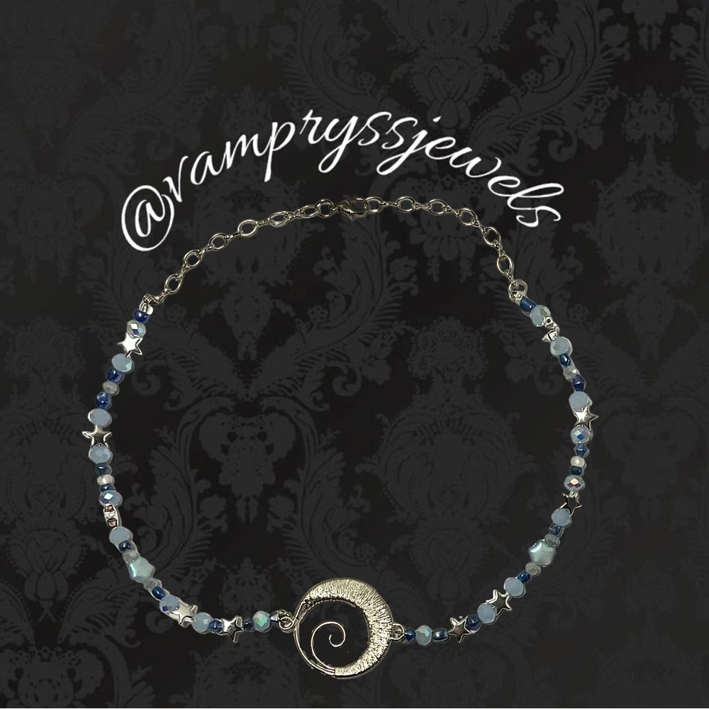 Blue and silver moon and star necklace